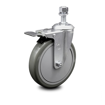 Service Caster 6 Inch Gray Polyurethane Wheel Swivel 12mm Stem Caster with Total Lock Brake SCC-TSTTL20S614-PPUB-M1215